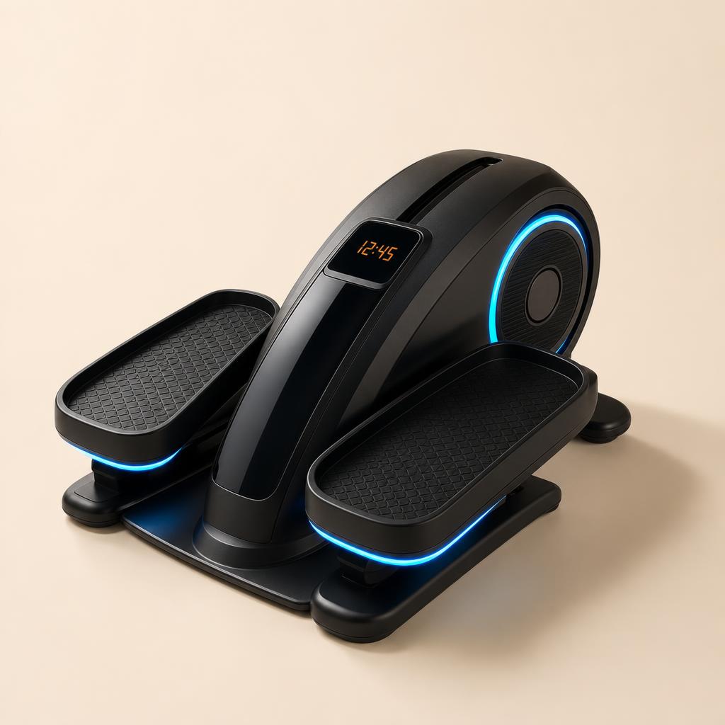 KYNETIC under-desk elliptical, matte black with walnut accent